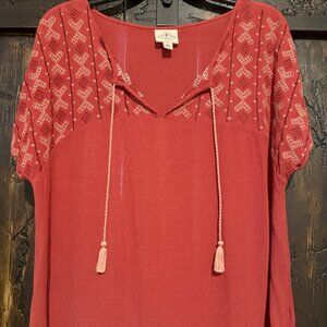 Burnt Orange Embroidered Blouse with Tassel Tie – St. John’s Bay – Size Large